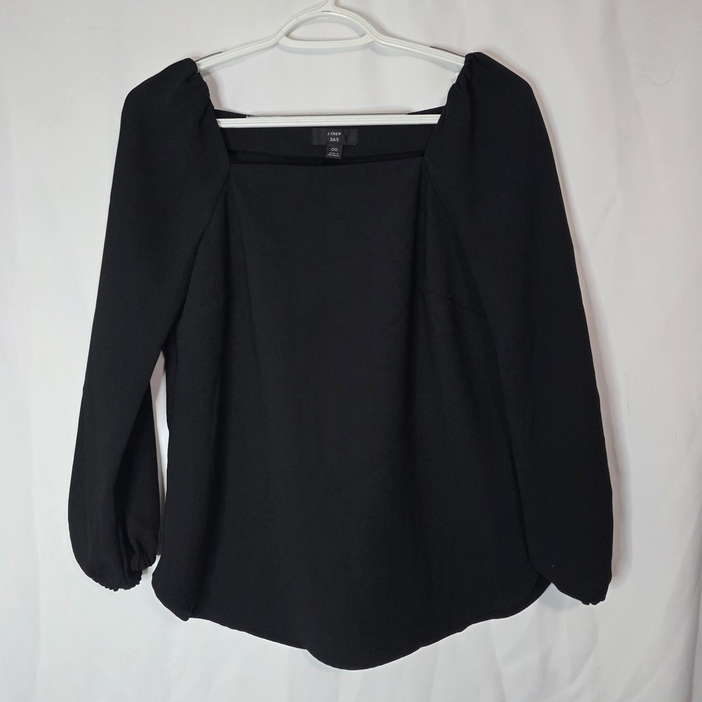 J.Crew 365 Black Square Neck Puff Sleeve Blouse Classic Minimalist Top 00